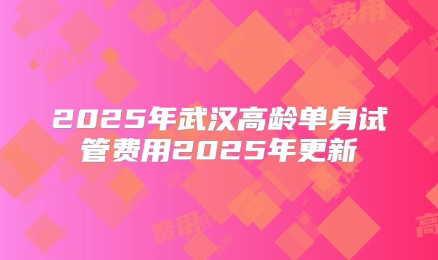 2025年武汉高龄单身试管费用2025年更新