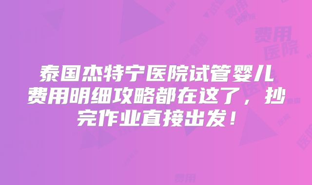 泰国杰特宁医院试管婴儿费用明细攻略都在这了,抄完作业直接出发!