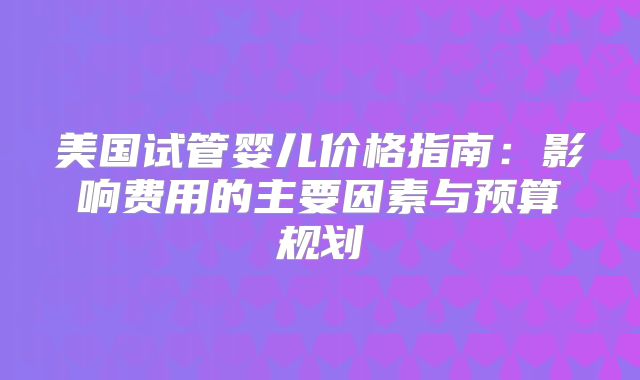 美国试管婴儿价格指南:影响费用的主要因素与预算规划