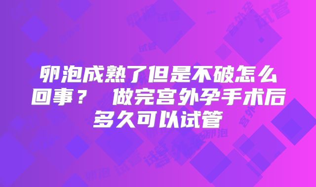 卵泡成熟了但是不破怎么回事？ 做完宫外孕手术后多久可以试管