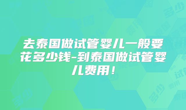 去泰国做试管婴儿一般要花多少钱-到泰国做试管婴儿费用！