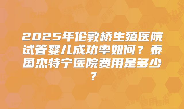 2025年伦敦桥生殖医院试管婴儿成功率如何?泰国杰特宁医院费用是多少?