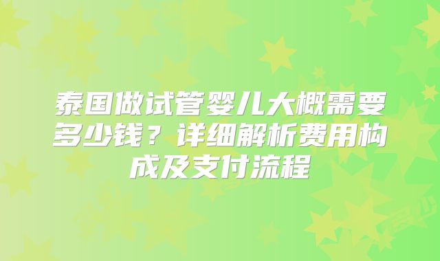 泰国做试管婴儿大概需要多少钱？详细解析费用构成及支付流程