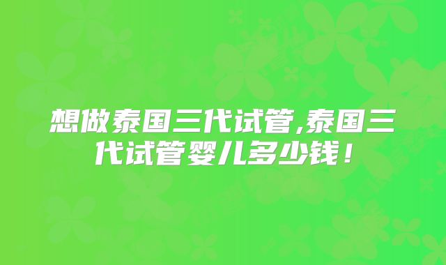 想做泰国三代试管,泰国三代试管婴儿多少钱！
