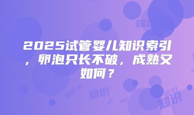 2025试管婴儿知识索引,卵泡只长不破,成熟又如何?