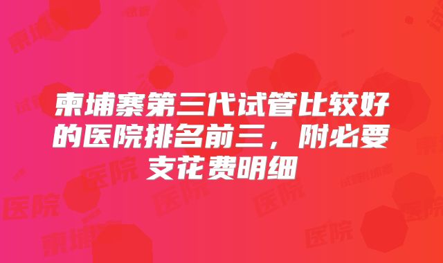 柬埔寨第三代试管比较好的医院排名前三,附必要支花费明细