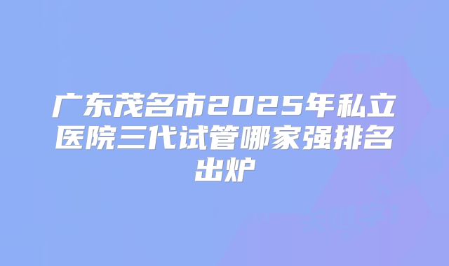 广东茂名市2025年私立医院三代试管哪家强排名出炉