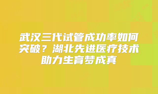 武汉三代试管成功率如何突破?湖北先进医疗技术助力生育梦成真