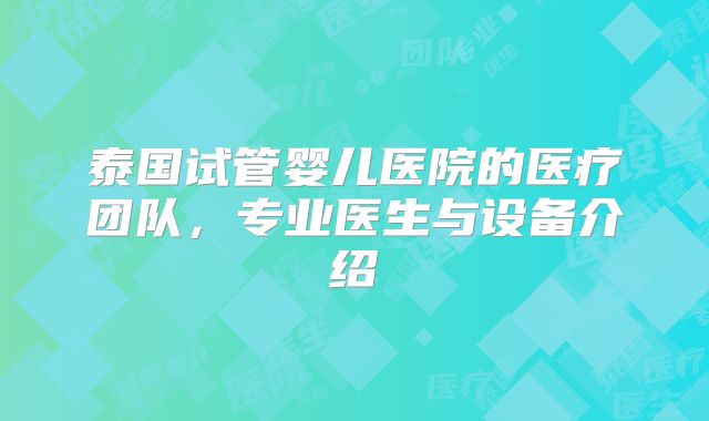 泰国试管婴儿医院的医疗团队，专业医生与设备介绍