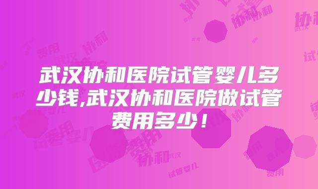 武汉协和医院试管婴儿多少钱,武汉协和医院做试管费用多少!