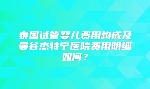 泰国试管婴儿费用构成及曼谷杰特宁医院费用明细如何?