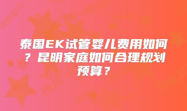 泰国EK试管婴儿费用如何?昆明家庭如何合理规划预算?