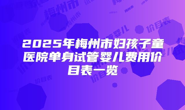 2025年梅州市妇孩子童医院单身试管婴儿费用价目表一览