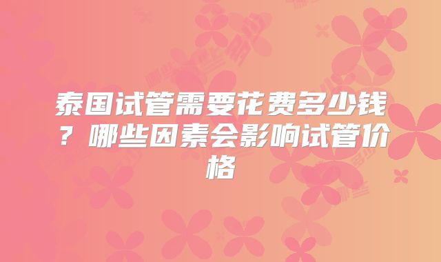 泰国试管需要花费多少钱?哪些因素会影响试管价格