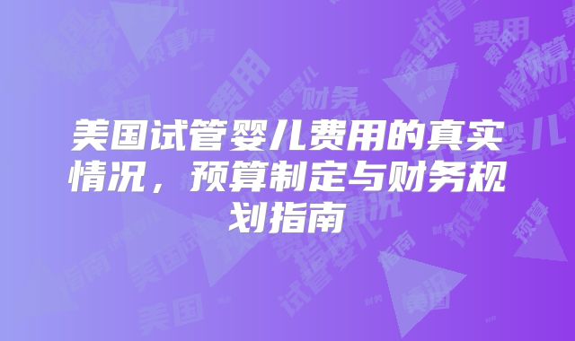 美国试管婴儿费用的真实情况,预算制定与财务规划指南