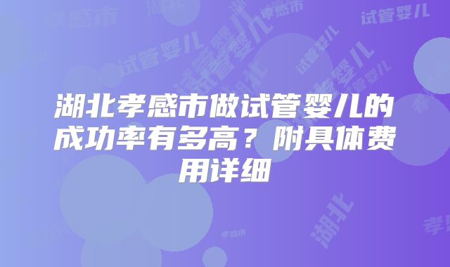 湖北孝感市做试管婴儿的成功率有多高?附具体费用详细