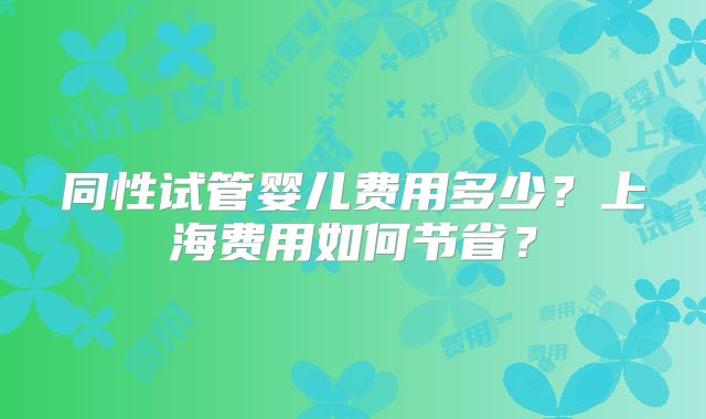 同性试管婴儿费用多少？上海费用如何节省？