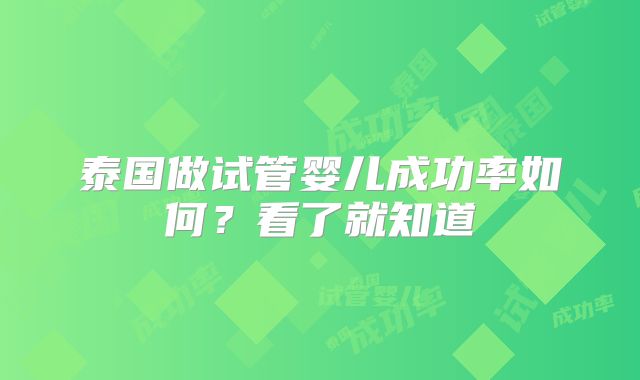 泰国做试管婴儿成功率如何？看了就知道