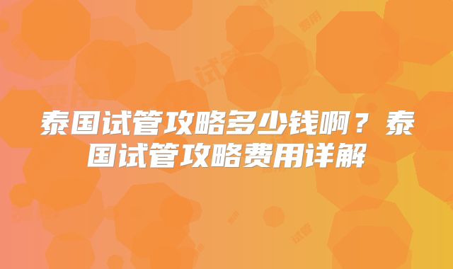 泰国试管攻略多少钱啊?泰国试管攻略费用详解