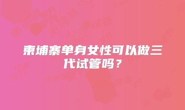 柬埔寨单身女性可以做三代试管吗？