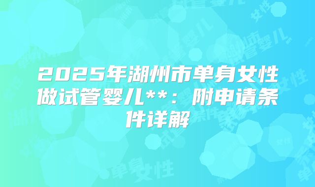 2025年湖州市单身女性做试管婴儿**:附申请条件详解