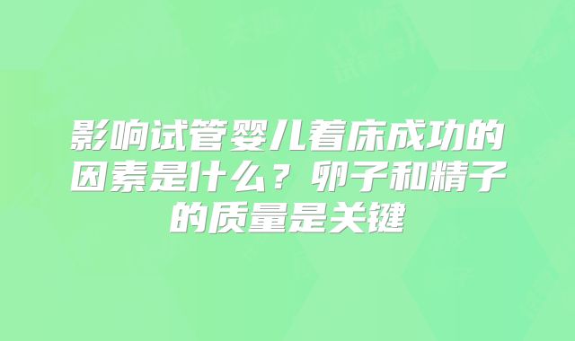 影响试管婴儿着床成功的因素是什么？卵子和精子的质量是关键