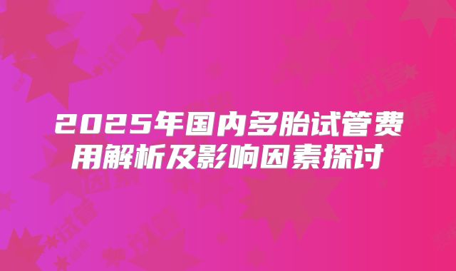 2025年国内多胎试管费用解析及影响因素探讨