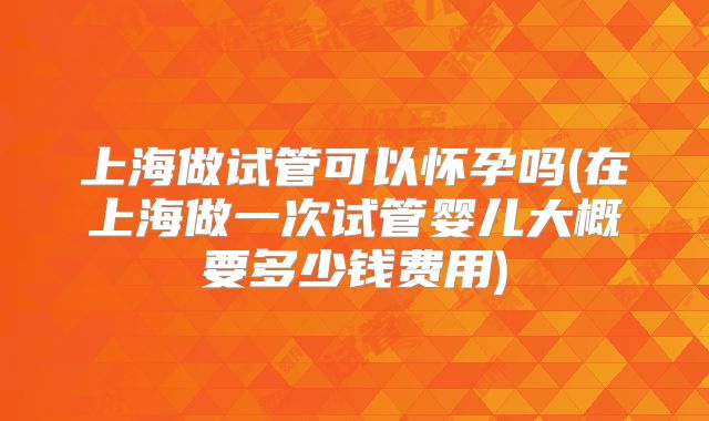 上海做试管可以怀孕吗(在上海做一次试管婴儿大概要多少钱费用)