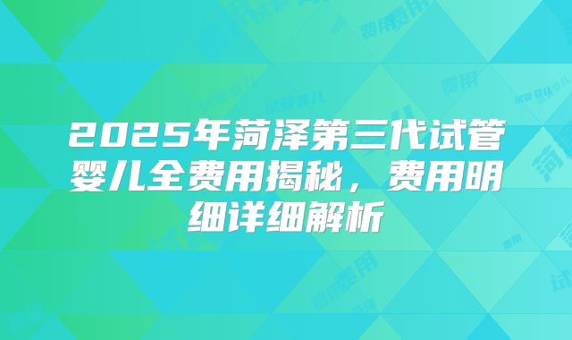 2025年菏泽第三代试管婴儿全费用揭秘，费用明细详细解析