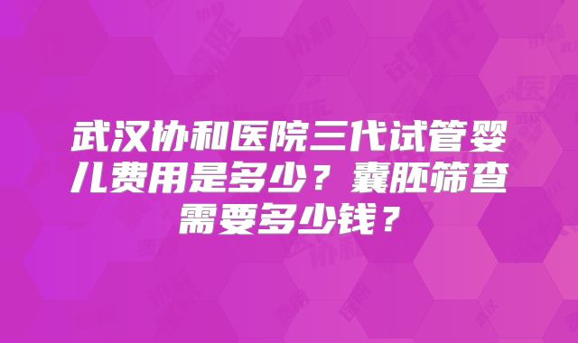 武汉协和医院三代试管婴儿费用是多少？囊胚筛查需要多少钱？