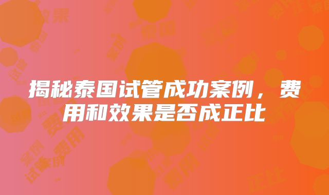 揭秘泰国试管成功案例，费用和效果是否成正比