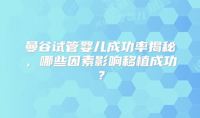 曼谷试管婴儿成功率揭秘,哪些因素影响移植成功?