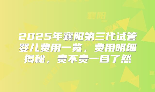 2025年襄阳第三代试管婴儿费用一览，费用明细揭秘，贵不贵一目了然