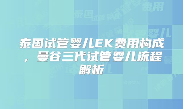 泰国试管婴儿EK费用构成,曼谷三代试管婴儿流程解析