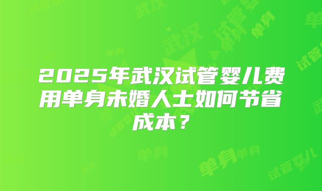 2025年武汉试管婴儿费用单身未婚人士如何节省成本?