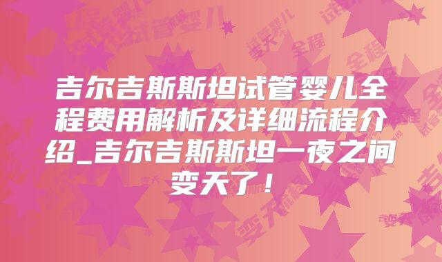 吉尔吉斯斯坦试管婴儿全程费用解析及详细流程介绍_吉尔吉斯斯坦一夜之间变天了!