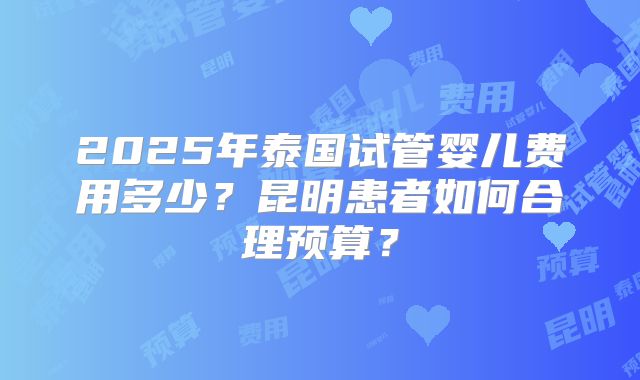 2025年泰国试管婴儿费用多少?昆明患者如何合理预算?