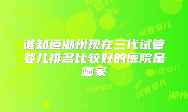 谁知道湖州现在三代试管婴儿排名比较好的医院是哪家