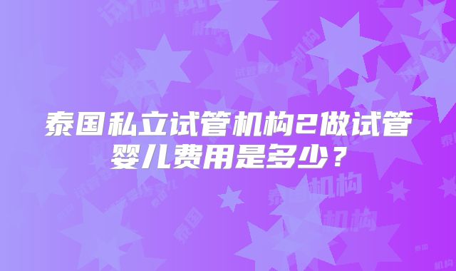 泰国私立试管机构2做试管婴儿费用是多少?