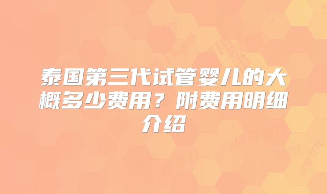 泰国第三代试管婴儿的大概多少费用?附费用明细介绍