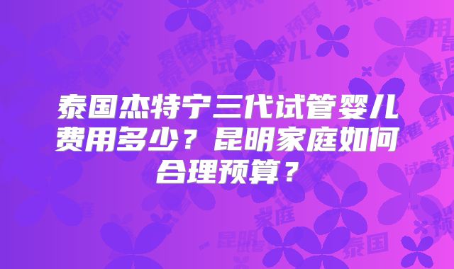 泰国杰特宁三代试管婴儿费用多少？昆明家庭如何合理预算？