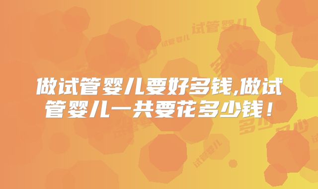 做试管婴儿要好多钱,做试管婴儿一共要花多少钱！