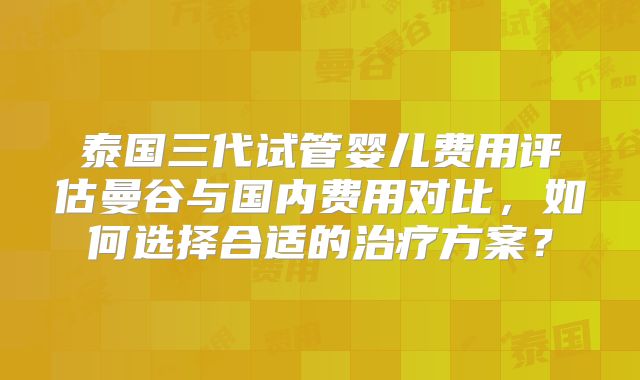 泰国三代试管婴儿费用评估曼谷与国内费用对比，如何选择合适的治疗方案？