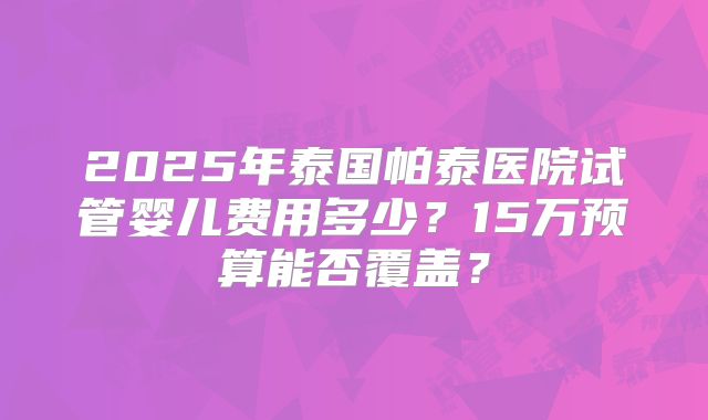 2025年泰国帕泰医院试管婴儿费用多少?15万预算能否覆盖?