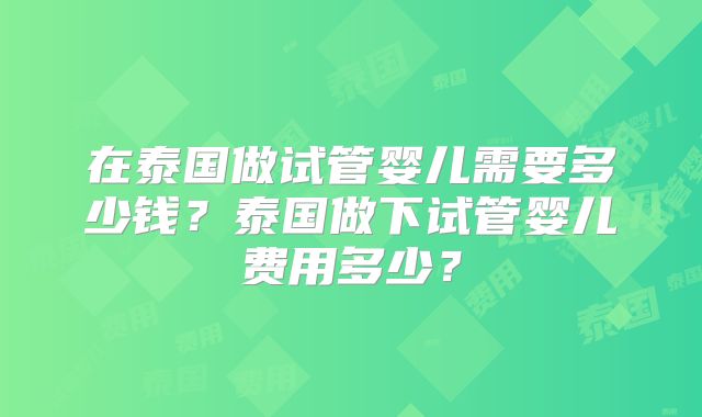 在泰国做试管婴儿需要多少钱?泰国做下试管婴儿费用多少?