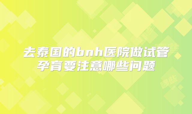去泰国的bnh医院做试管孕育要注意哪些问题