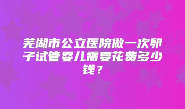 芜湖市公立医院做一次卵子试管婴儿需要花费多少钱？