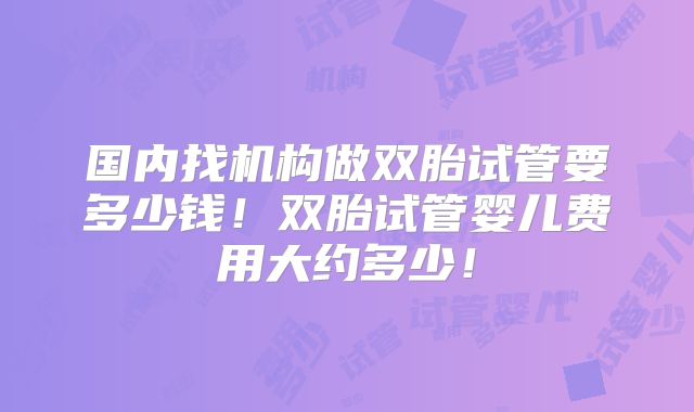 国内找机构做双胎试管要多少钱！双胎试管婴儿费用大约多少！
