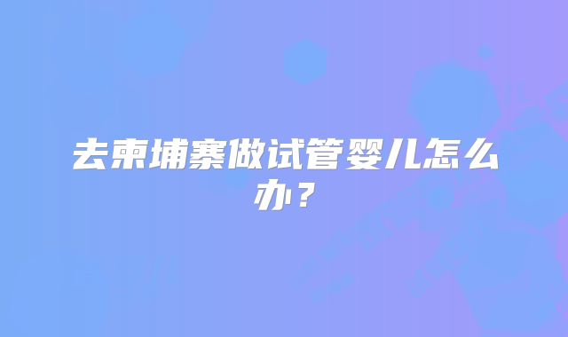 去柬埔寨做试管婴儿怎么办？