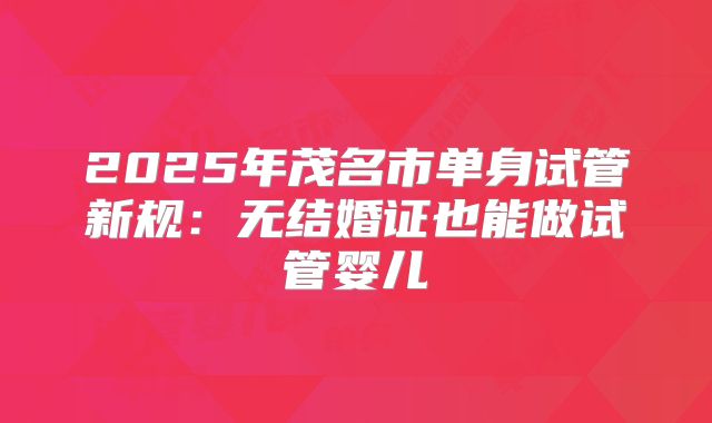 2025年茂名市单身试管新规:无结婚证也能做试管婴儿